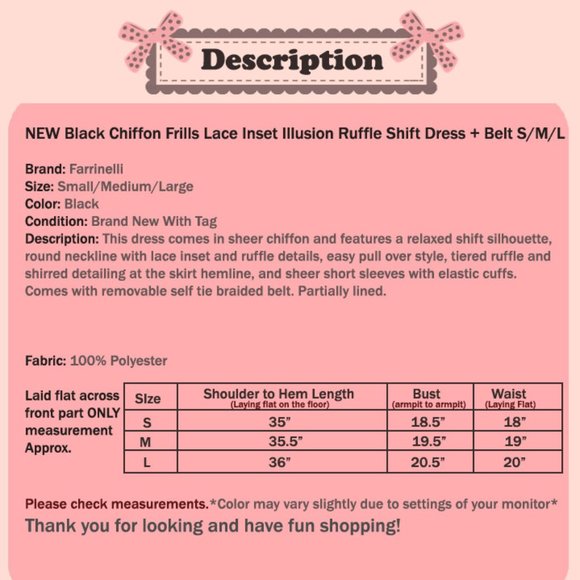 Black Sheer Chiffon Frill Ruffle Shift Dress +BELT - Picture 8 of 8